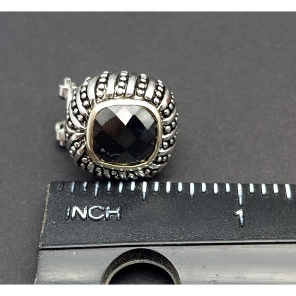 CHAPS Textured Silver Tone & Faceted Black Glass Stone Pierced Stud Earrings - Picture 8 of 8